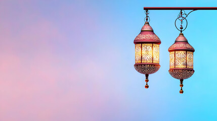 Obraz premium Two Ornamental Lanterns Against Pastel Sky