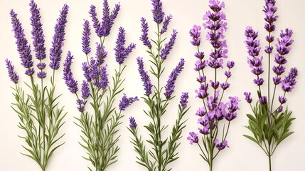 Naklejka premium Lavender blooming flowers arranged on white background