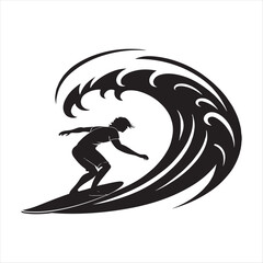surfer on wave vector silhouette line art illustration