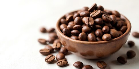 Fototapeta premium Coffee beans in a bowl on white background , coffee, kitchen