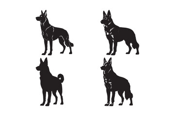 Stylized Silhouettes of Four Distinct Dog Breeds