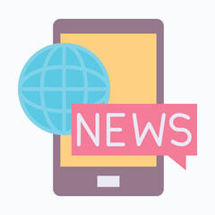 smartphone live news globe vector icon, Flat Style Isolated Vector Icon.