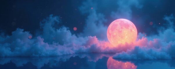 Obraz premium Softly glowing orb floating amidst misty blue haze, soft, fog, light blue