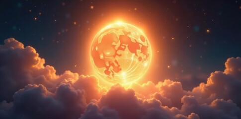 Soft golden halo surrounds a mystical orb in a dreamy atmosphere, golden light circle effect, glow