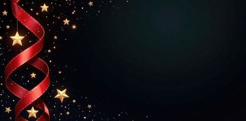 Obraz premium Decorative Christmas banner with swirl ribbons and stars on black background, festive, swirly, banners