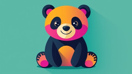 Naklejka premium Cute cartoon panda sitting, flat design, vibrant colors, background, children's illustration, graphic design, use for posters or kids' books