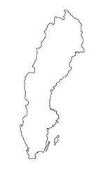 Vector map of Sweden, Kingdom of Sweden, a country in Northern Europe. Detailed black contour, isolated on white background.