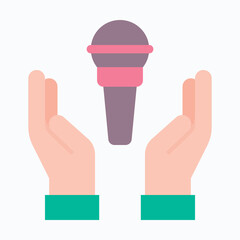 World Press freedom day vector icon, hand with microphone, Flat Style Isolated Vector Icon.