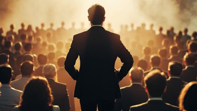 Leader Addressing Large Audience at Conference