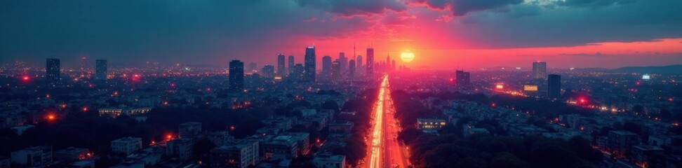 Fototapeta premium Moody cityscape at dusk with bold typography and grunge textures, cityscapes, modern edge, grunge