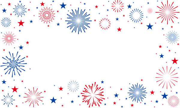USA fireworks background, 4th July border, Independence Day