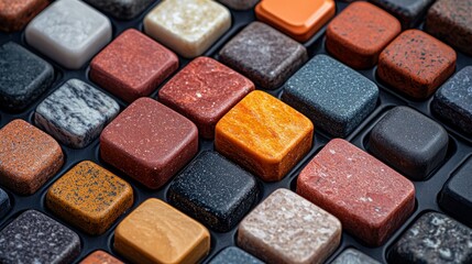 Fototapeta premium Colorful stone samples in a grid pattern
