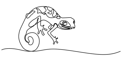 Drawing a continuous line. Chameleon on white isolated background, One continuous line drawing of lizard vector illustration. Unravel the secrets of their scaly skin, minimalist concept style. 