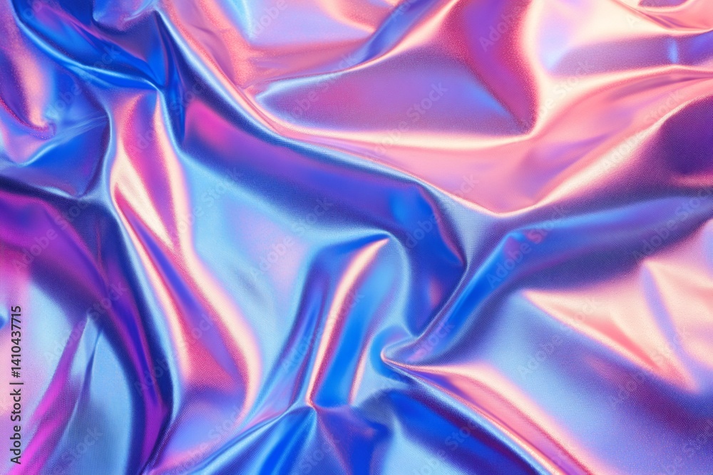Poster holographic iridescent wrinkled foil fabric creating abstract waves