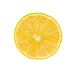 One half of a juicy lime, macro, isolated on a white background.