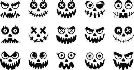 Spooky Halloween Pumpkin Faces Vector Set | Scary Jack-o’-Lantern Silhouettes