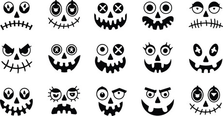 Fototapeta premium Spooky Halloween Pumpkin Faces Vector Set | Scary Jack-o’-Lantern Silhouettes