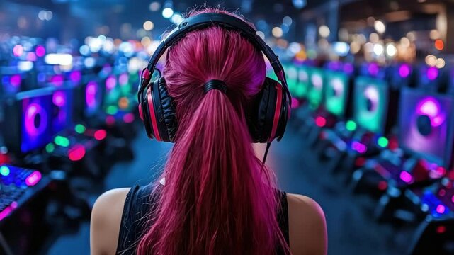 Woman gamer headphones gaming