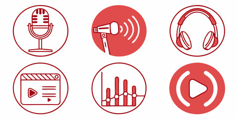 Audio Visual Content Creation Icons for Podcast, Video, and Music Production