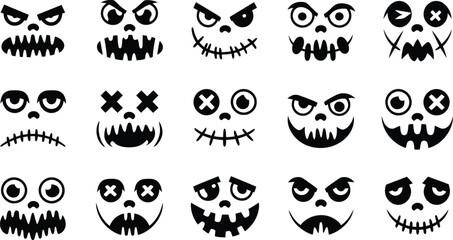 Fototapeta premium Spooky Halloween Pumpkin Faces Vector Set | Scary Jack-o’-Lantern Silhouettes