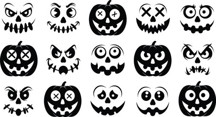 Spooky Halloween Pumpkin Faces Vector Set | Scary Jack-o’-Lantern Silhouettes