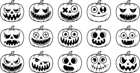 Spooky Halloween Pumpkin Faces Vector Set | Scary Jack-o’-Lantern Silhouettes