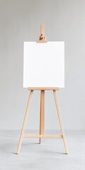 Blank easel with a white canvas, minimalistic style, ready for creativity.