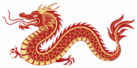 Fototapeta premium Majestic Red Chinese Dragon Illustration Mythical Creature Art