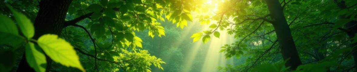 Obraz premium Dense foliage with sunlight filtering through canopy, tropical, nature, filter