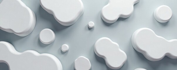 White abstract shapes float on a gray background, art, modern, design