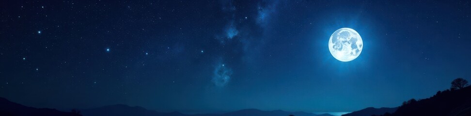 Fototapeta premium Dark canvas of night sky with countless twinkling stars and a bright full moon, universe, astronomy