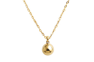 Fototapeta premium Golden necklace with a spherical pendant, against a transparent background. Simple, elegant jewelry