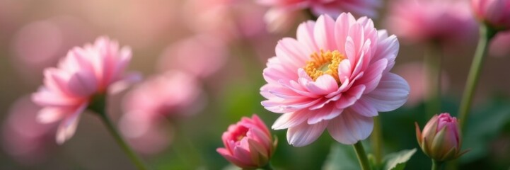 Fototapeta premium Delicate pink and white ranunculus flowers in full bloom, flowers, petals, pink