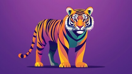Fototapeta premium Colorful tiger illustration on purple background. Potential use Design element, website background