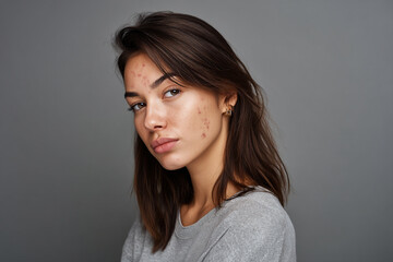 Fototapeta premium Young Woman with Acne Facing the Camera 
