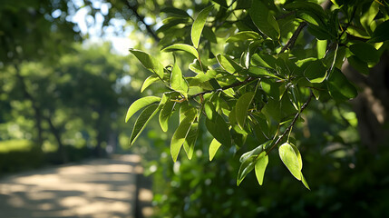 Sunlight Filtering Through Lush Green Leaves In Park