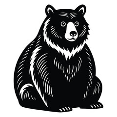 Black and White Illustration of a Sitting Bear
