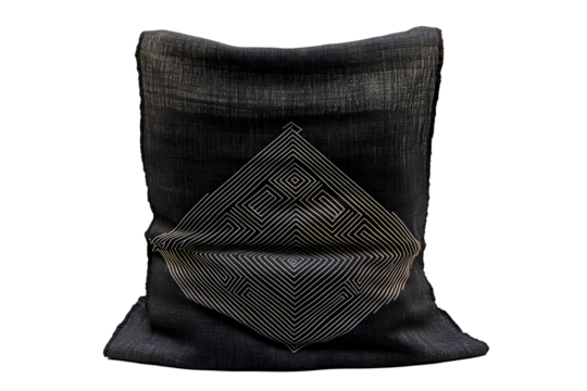 Woven art Dark fabric with geometric triangle design. Abstract and textural on transparent background background