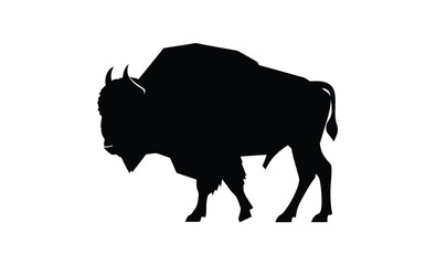 Bison silhouette, American buffalo graphic, Wild bison icon, Animal silhouette on white background