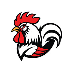 Stylized Rooster Logo — Bold Red and Black Cartoon Design with Dynamic Pose