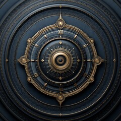 Obraz premium Intricate magic clocks from cyberspace showcase dark blue hues with golden lines, creating an enchanting visual masterpiece filled with detail