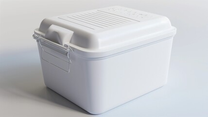 Photorealistic image of a plastic fridge storage bin