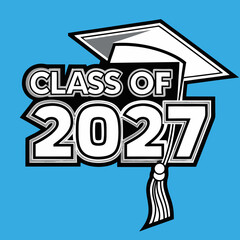 Class Of 2027 Graduation Graphic Design With Cap And Tassel On Blue