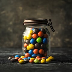 Colorful Candy in Rustic Glass Jar Still Life