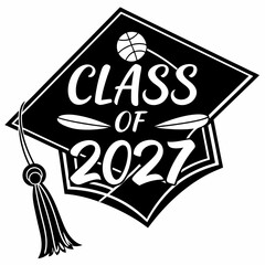 Class Of 2027 Basketball Graduation Cap Design For T Shirts And Celebrations