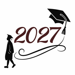 Class Of 2027 Graduation Symbol With Graduate Silhouette And Academic Cap