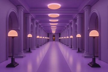 Purple Hallway with Classic Lamps and Neon Lights