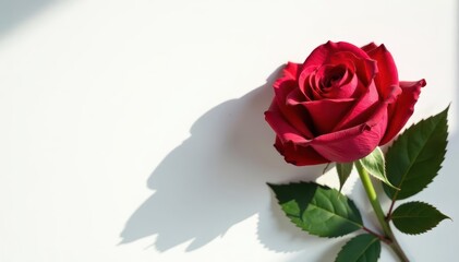Fototapeta premium Crimson rose bouquet shadow, white canvas backdrop, background, fine art, love
