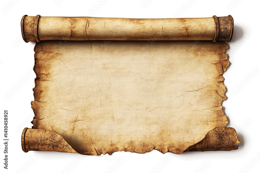 Fototapete antique paper scroll with aged texture unrolled and ready for text or illustration
