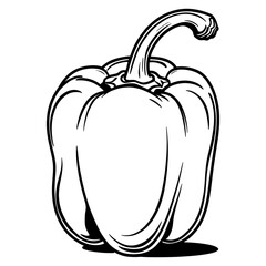 a green bell pepper on white background, illustration line art.A black and white icon of a bell pepper, featuring a simple and clear illustration.